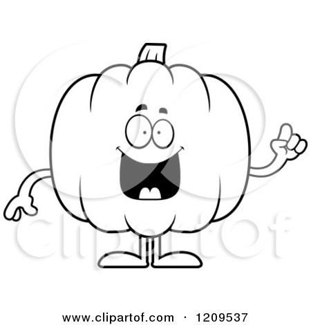 Cartoon of a Black and White Smart Pumpkin Mascot Holding up a Finger - Royalty Free Vector Clipart by Cory Thoman