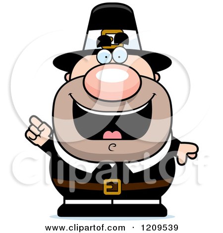 Cartoon of a Smart Male Pilgrim Man with an Idea - Royalty Free Vector Clipart by Cory Thoman