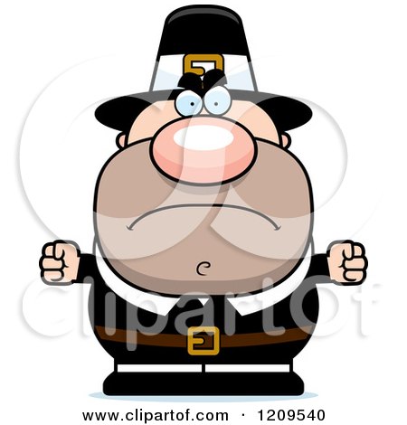 Cartoon of a Mad Male Pilgrim Man with Balled Fists - Royalty Free Vector Clipart by Cory Thoman