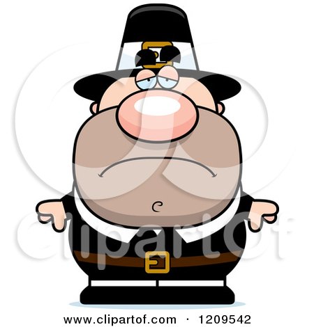 Cartoon of a Depressed Male Pilgrim Man - Royalty Free Vector Clipart by Cory Thoman