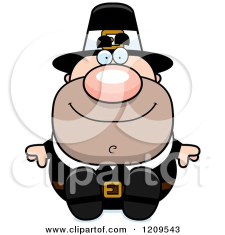 Cartoon of a Happy Male Pilgrim Man Sitting - Royalty Free Vector Clipart by Cory Thoman