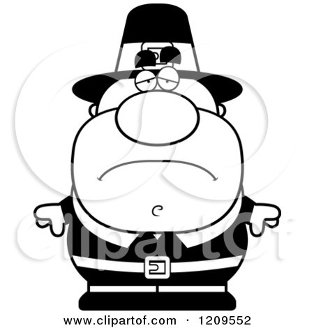 Cartoon of a Black and White Depressed Male Pilgrim Man - Royalty Free Vector Clipart by Cory Thoman