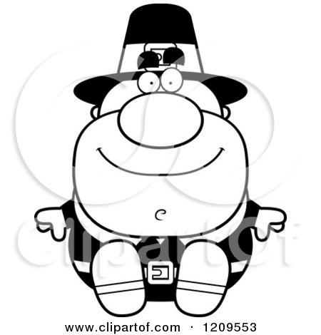 Cartoon of a Black and White Happy Male Pilgrim Man Sitting - Royalty Free Vector Clipart by Cory Thoman