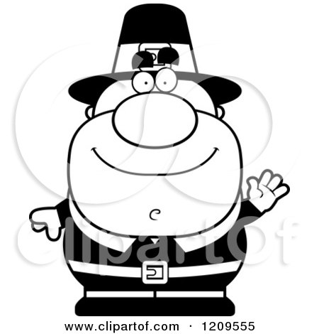 Cartoon of a Black and White Friendly Waving Male Pilgrim Man - Royalty Free Vector Clipart by Cory Thoman