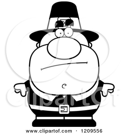 Cartoon of a Black and White Bored Male Pilgrim Man - Royalty Free Vector Clipart by Cory Thoman