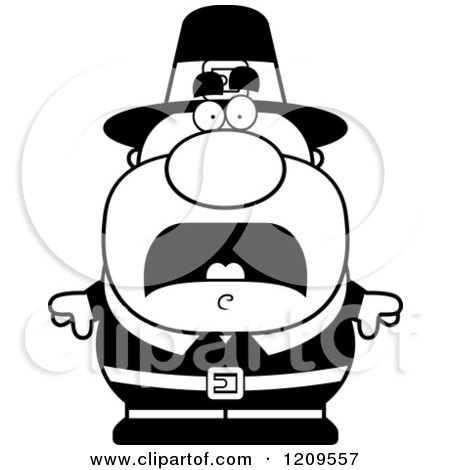 Cartoon of a Black and White Scared Male Pilgrim Man - Royalty Free Vector Clipart by Cory Thoman