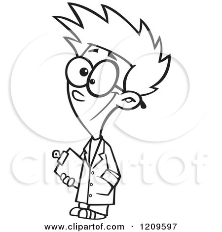 Cartoon of a Black and White Happy Scientist Boy Carrying a Clipboard - Royalty Free Vector Clipart by toonaday