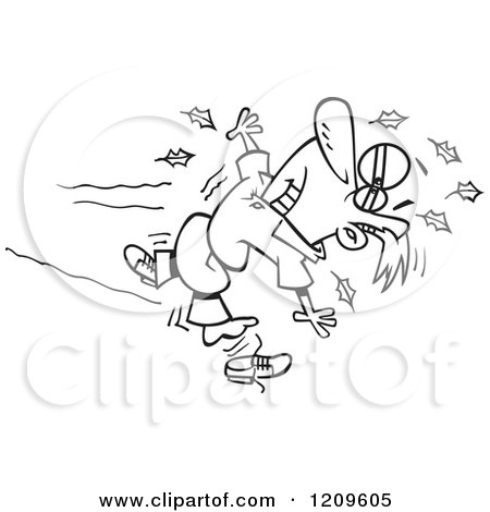 Cartoon of a Black and White Twisting Man - Royalty Free Vector Clipart by toonaday