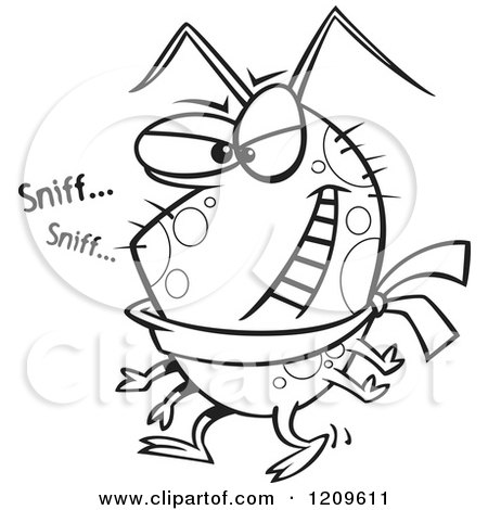 Cartoon of a Black and White Cold Bug Sniffling - Royalty Free Vector Clipart by toonaday