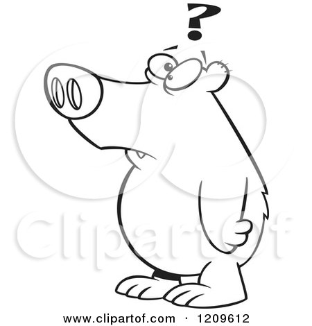 Cartoon of a Black and White Confused Bear with a Question Mark - Royalty Free Vector Clipart by toonaday