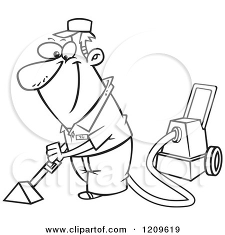 Cartoon of a Black and White Happy Man Cleaning Carpets - Royalty Free Vector Clipart by toonaday