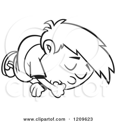 Cartoon of a Black and White Sleeping Boy Sucking His Thumb - Royalty Free Vector Clipart by toonaday