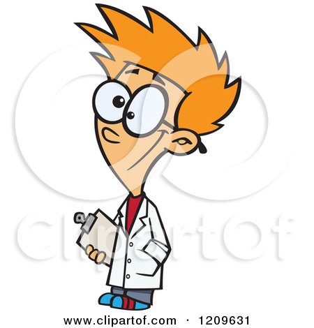 Cartoon of a Happy Scientist Boy Carrying a Clipboard - Royalty Free Vector Clipart by toonaday
