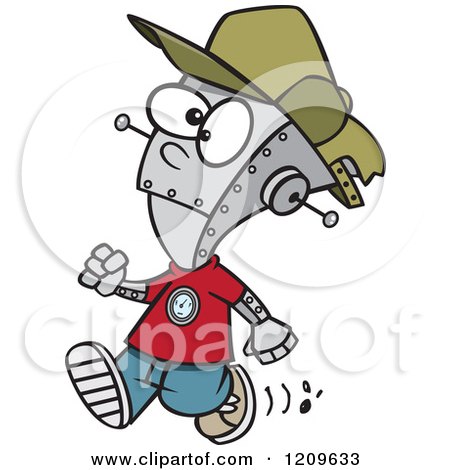 Cartoon of a Robotic Boy Walking - Royalty Free Vector Clipart by toonaday