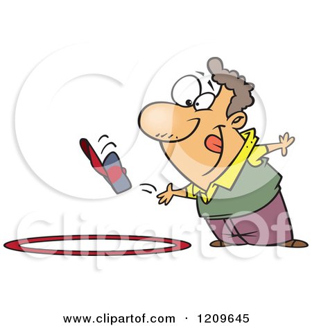 Cartoon of a Competitive Caucasian Man Tossing His Hat into a Ring - Royalty Free Vector Clipart by toonaday