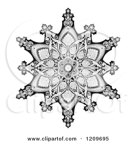 Clipart of a Black and White Ornate Arabic Middle Eastern Floral Motif - Royalty Free Vector Illustration by AtStockIllustration