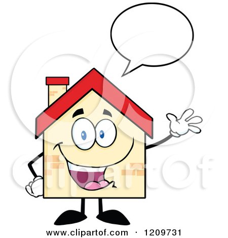 Cartoon of a Happy Home Mascot Talking and Waving - Royalty Free Vector Clipart by Hit Toon