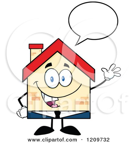 Cartoon of a Happy Home Businessman Mascot Talking and Waving - Royalty Free Vector Clipart by Hit Toon