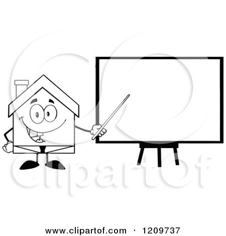 Cartoon of a Black and White Happy Home Businessman Mascot Presenting a Blank Board - Royalty Free Vector Clipart by Hit Toon