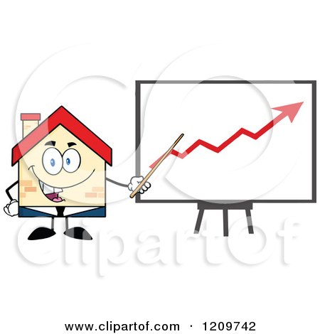 Cartoon of a Happy Home Businessman Mascot Presenting an Increase Chart - Royalty Free Vector Clipart by Hit Toon