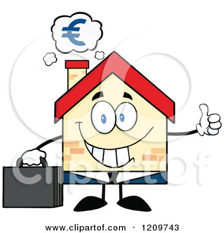Cartoon of a Happy Home Businessman Mascot Holding a Thumb up Under a Euro Cloud - Royalty Free Vector Clipart by Hit Toon