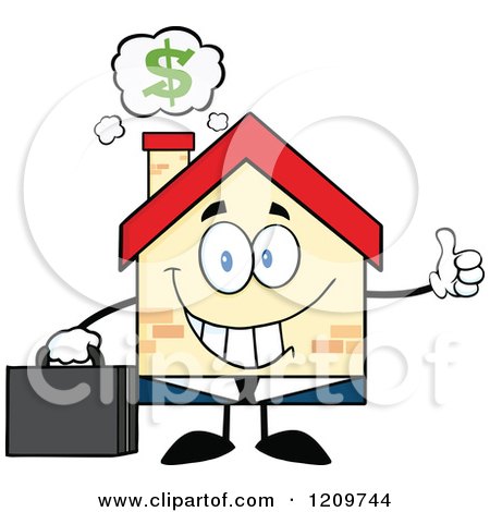 Cartoon of a Happy Home Businessman Mascot Holding a Thumb up Under a Dollr Cloud - Royalty Free Vector Clipart by Hit Toon