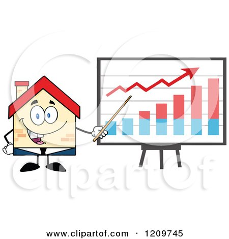 Cartoon of a Happy Home Businessman Mascot Presenting a Growth Chart - Royalty Free Vector Clipart by Hit Toon