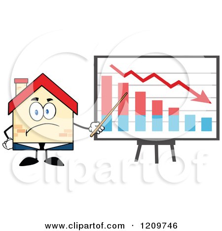 Cartoon of a Happy Home Businessman Mascot Presenting a Loss Chart - Royalty Free Vector Clipart by Hit Toon