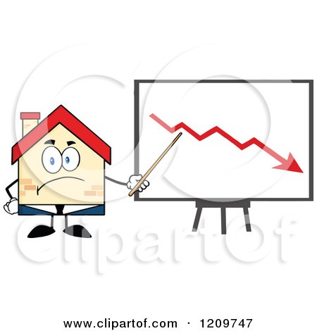 Cartoon of a Happy Home Businessman Mascot Presenting a Decline Chart - Royalty Free Vector Clipart by Hit Toon