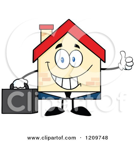 Cartoon of a Happy Home Businessman Mascot Holding a Thumb up - Royalty Free Vector Clipart by Hit Toon