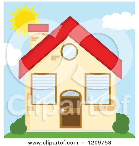 Cartoon of a Small Home on a Sunny Day - Royalty Free Vector Clipart by Hit Toon