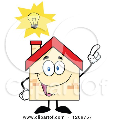 Cartoon of a Happy Home Mascot with an Idea - Royalty Free Vector Clipart by Hit Toon