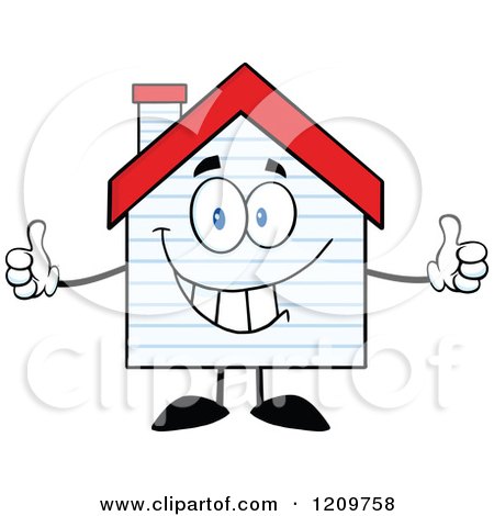 Cartoon of a Happy Home Mascot with New Siding, Holding a Thumb up - Royalty Free Vector Clipart by Hit Toon