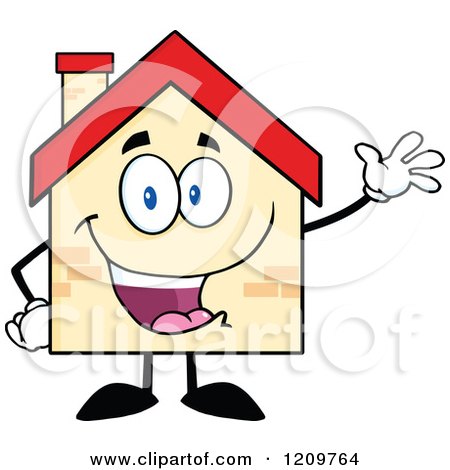 Cartoon of a Happy Home Mascot Waving - Royalty Free Vector Clipart by Hit Toon