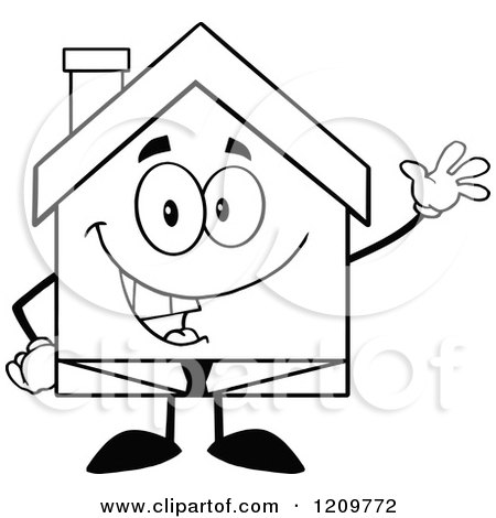 Cartoon of a Black and White Happy Home Businessman Mascot Waving - Royalty Free Vector Clipart by Hit Toon