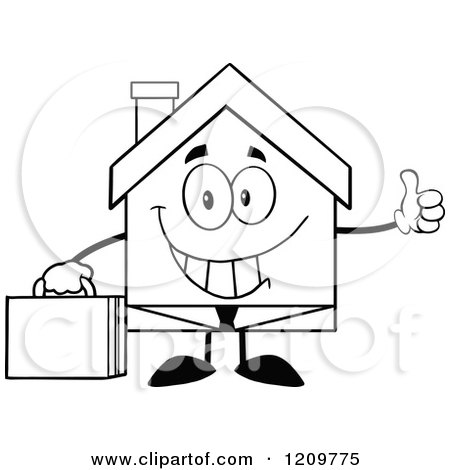 Cartoon of a Black and White Happy Home Businessman Mascot Holding a Thumb up - Royalty Free Vector Clipart by Hit Toon