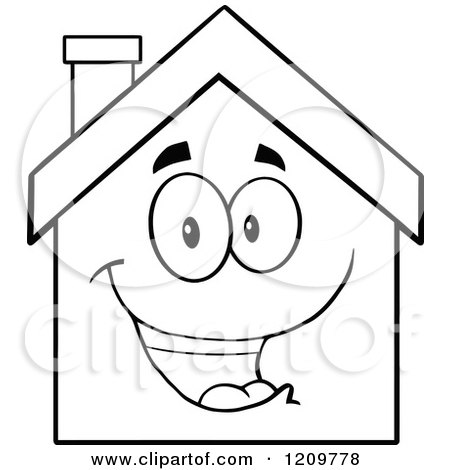 Cartoon of a Black and White Happy Home Mascot - Royalty Free Vector Clipart by Hit Toon