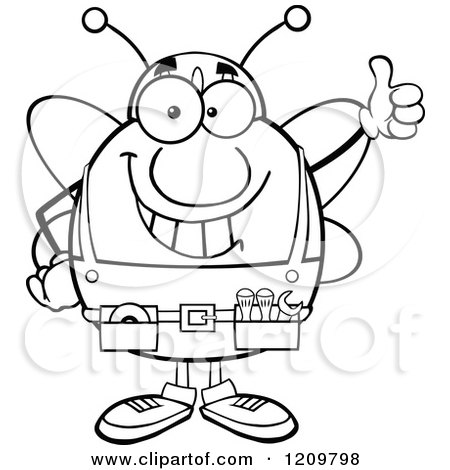 Cartoon of a Black and White Happy Worker Bee Mascot Holding Thumb up - Royalty Free Vector Clipart by Hit Toon