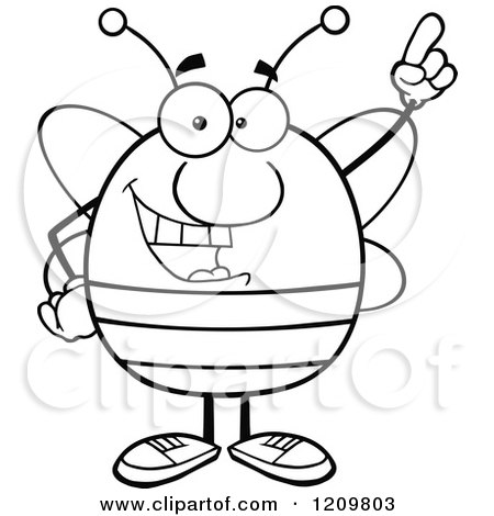 Cartoon of a Black and White Happy Bee with an Idea - Royalty Free Vector Clipart by Hit Toon