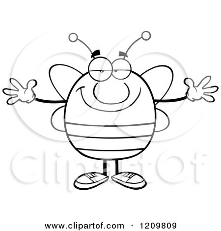 Cartoon of a Black and White Happy Bee with Hearts and Open Arms - Royalty Free Vector Clipart by Hit Toon