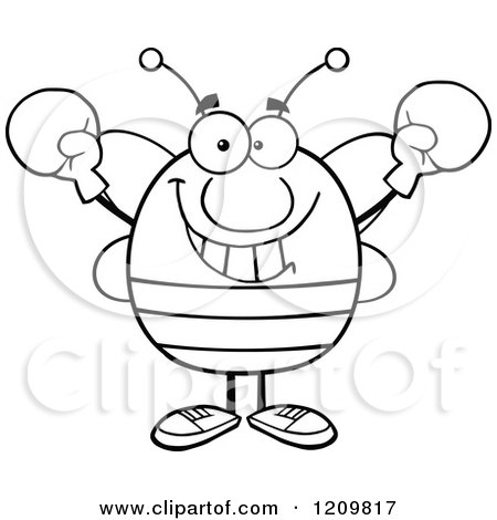 Cartoon of a Happy Bee Holding up Boxing Gloves - Royalty Free Vector Clipart by Hit Toon