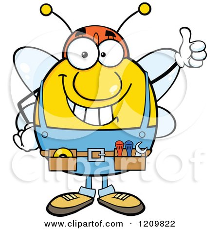 Cartoon of a Happy Worker Bee Mascot Holding Thumb up - Royalty Free Vector Clipart by Hit Toon