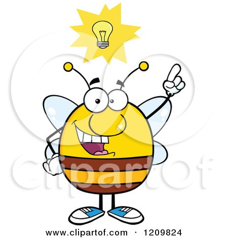 Cartoon of a Smart Bee with a Lightbulb and Idea - Royalty Free Vector Clipart by Hit Toon