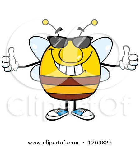 Cartoon of a Cool Bee Holding Two Thumbs up - Royalty Free Vector Clipart by Hit Toon