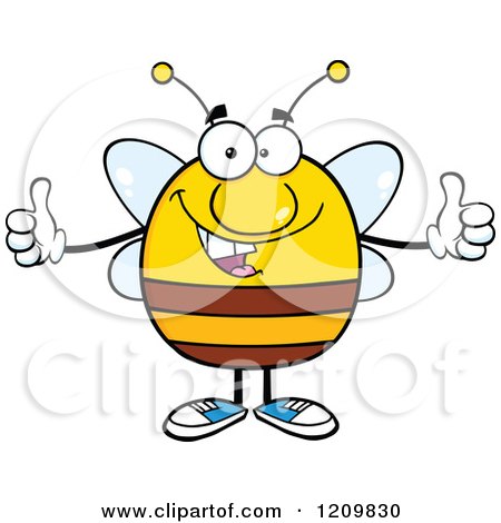 Cartoon of a Happy Bee Holding Two Thumbs up - Royalty Free Vector Clipart by Hit Toon
