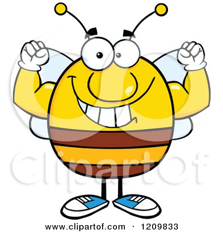 Cartoon of a Happy Bee Flexing - Royalty Free Vector Clipart by Hit Toon