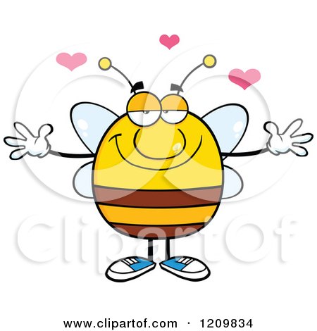 Cartoon of a Happy Bee with Hearts and Open Arms - Royalty Free Vector Clipart by Hit Toon