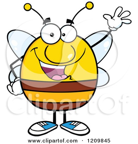 Cartoon of a Happy Bee Waving - Royalty Free Vector Clipart by Hit Toon