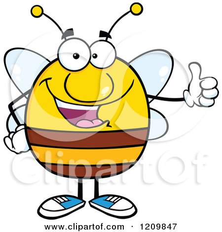 Cartoon of a Happy Bee Holding a Thumb up - Royalty Free Vector Clipart by Hit Toon