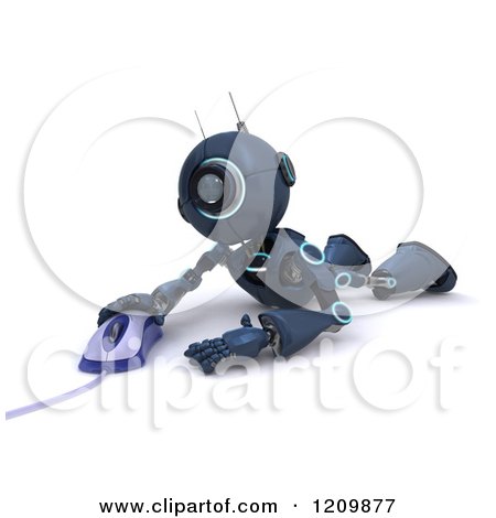 Clipart of a 3d Blue Android Robot Using a Computer Mouse on a Floor - Royalty Free CGI Illustration by KJ Pargeter